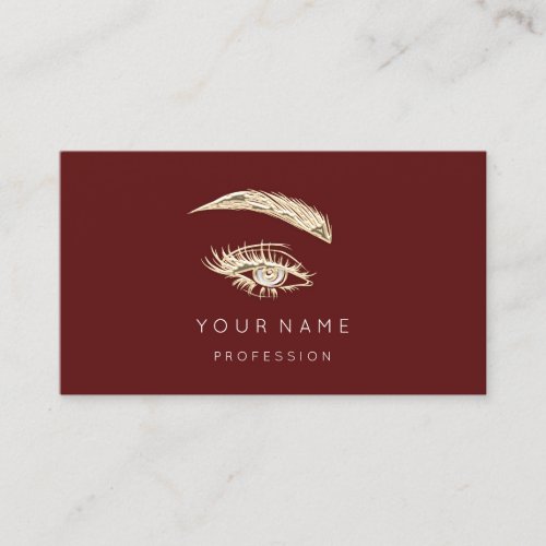 Professional Lashes Brows Makeup Logo Gold Burgund Business Card