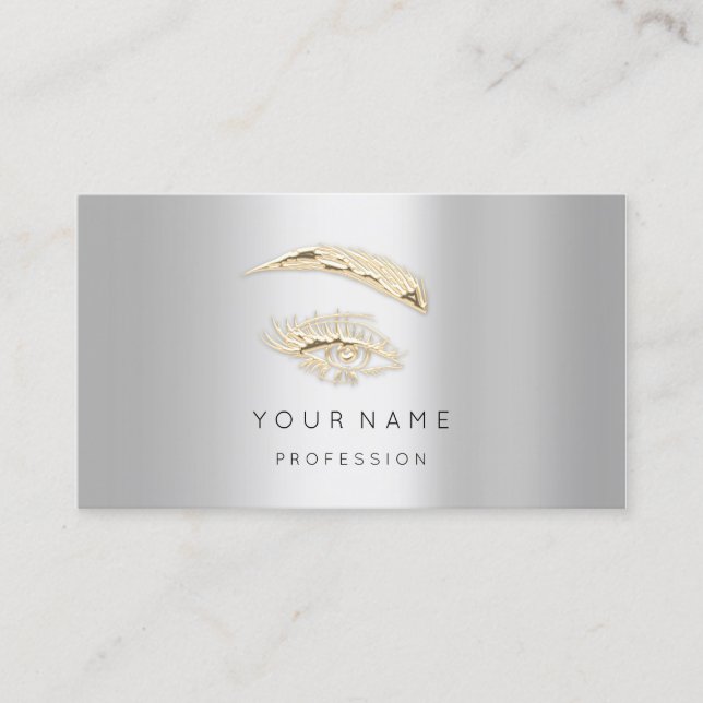Professional Lashes Brows Makeup Logo Gold Gray Business Card (Front)