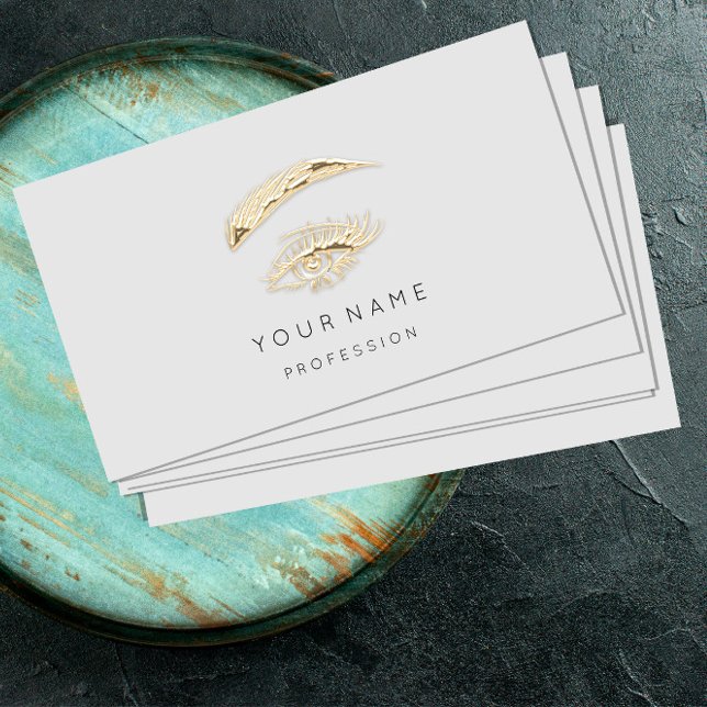 Professional Lashes Brows Makeup Logo Gold Gray Business Card (Professional Lashes Brows Makeup Logo Gold Gray Business Card)