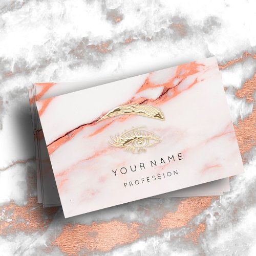 Professional Lashes Brows Makeup Logo Gold Marble Business Card