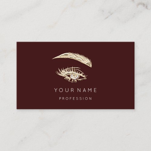 Professional Lashes Brows Makeup Logo Gold maroon Business Card