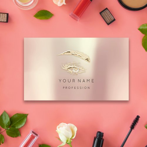 Professional Lashes Brows Makeup Logo Gold Rose Business Card