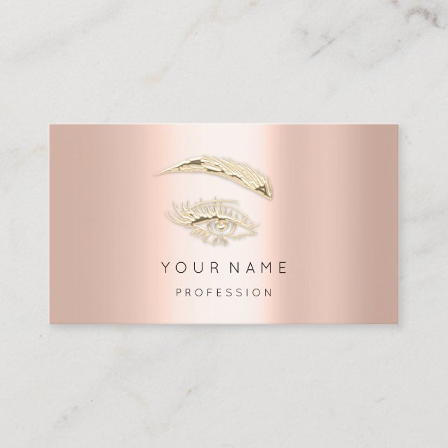 Professional Lashes Brows Makeup Logo Gold Rose Business Card (Front)