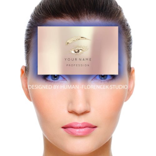 Professional Lashes Brows Makeup Logo Gold Rose QR Business Card