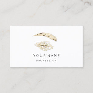 Professional Lashes Brows Makeup Logo Gold White  Business Card