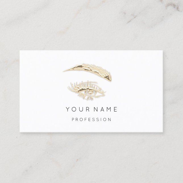Professional Lashes Brows Makeup Logo Gold White  Business Card (Front)