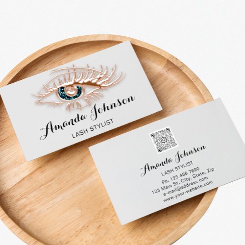 Professional Lashes Brows Makeup Logo Rose Gray Business Card