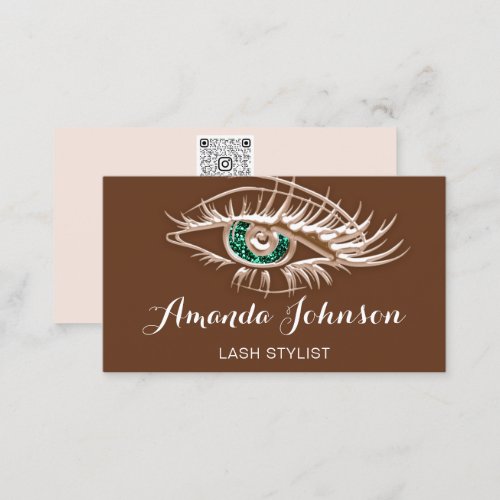 Professional Lashes Brows Makeup Logo Rose Green Business Card