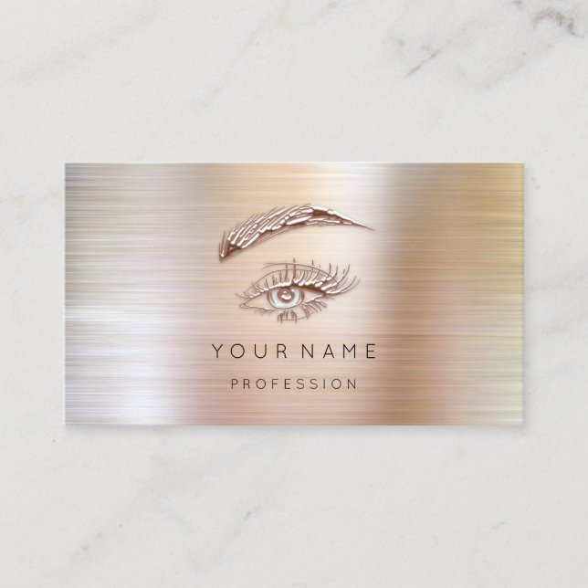 Professional Lashes Brows Makeup Logo Rose Metall Business Card (Front)