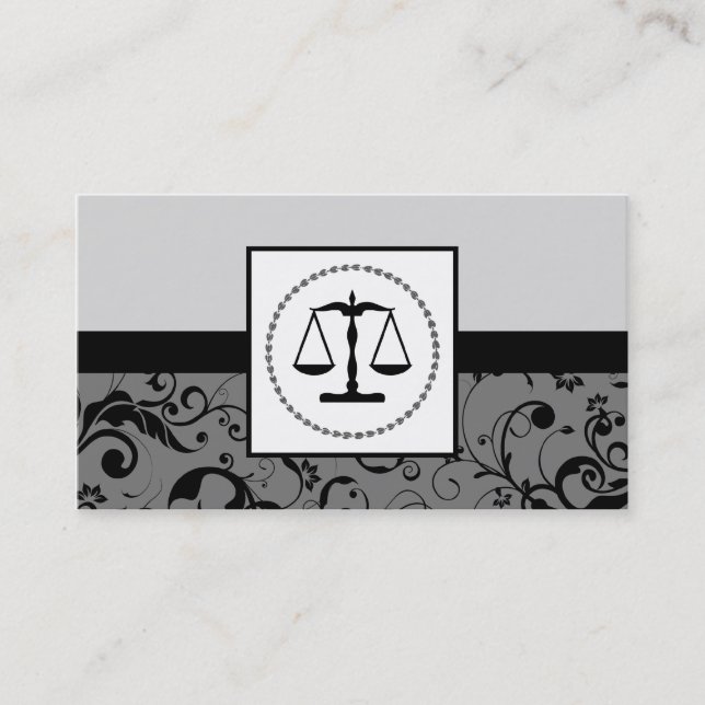 professional law : damask justice scales business card (Front)