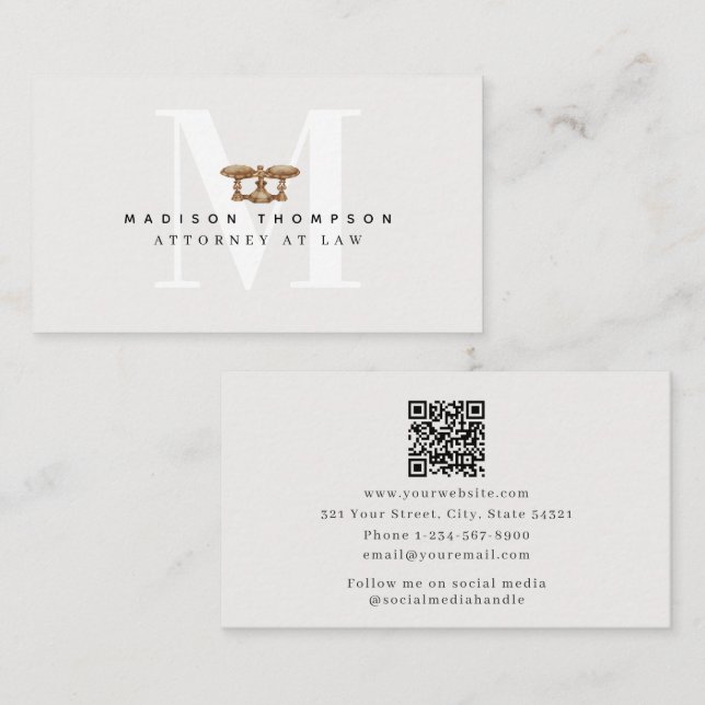 Professional  Law Scale of Justice Lawyer QR Code Business Card (Front/Back)