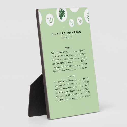 Professional Lawn and Tree Care Price List Plaque