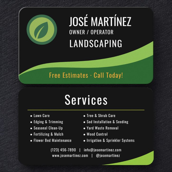 Professional Lawn Care And Landscaping Business Card