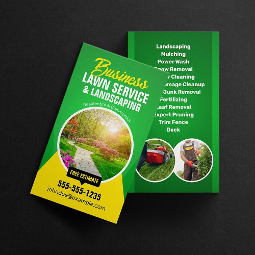 Professional Lawn Care Landscaping Green Yellow Business Card