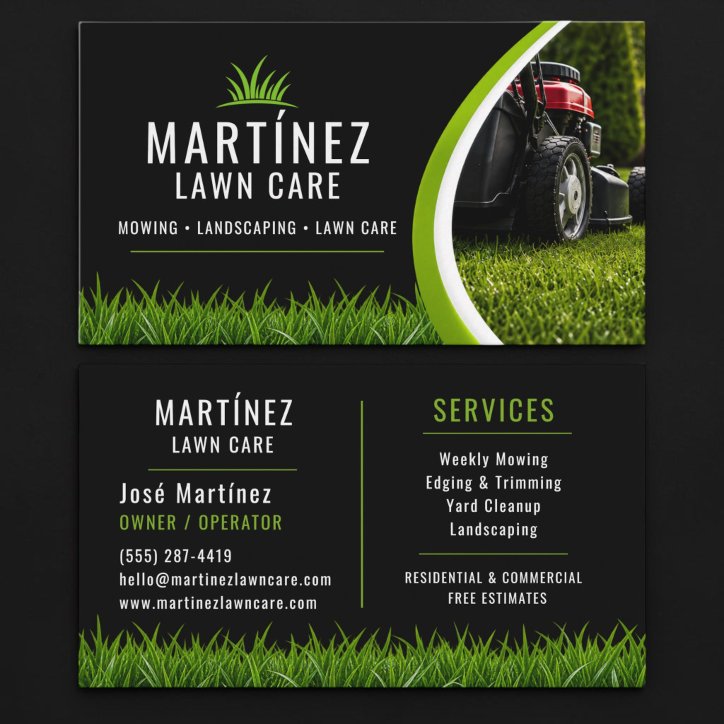 Professional Lawn Care Landscaping Mowing Business Card