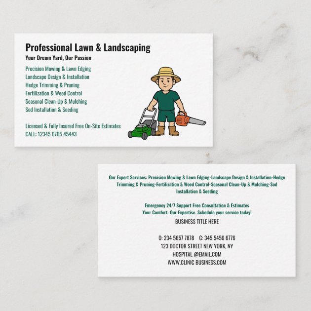 Professional Lawn Care & Landscaping Service Business Card