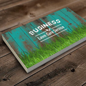 Professional Lawn Care & Landscaping Teal Wood Business Card by cardfactory at Zazzle