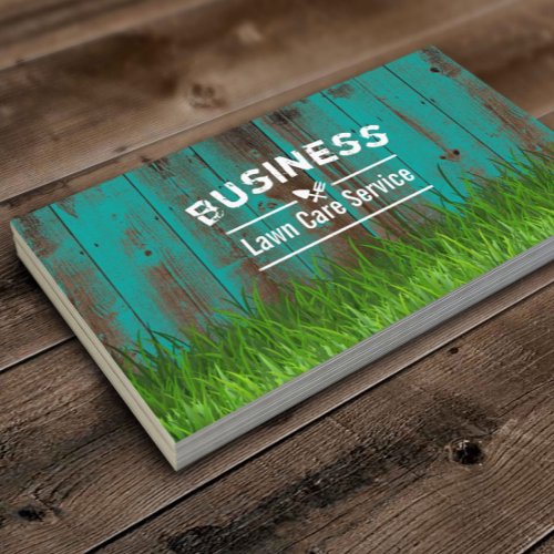 Professional Lawn Care  Landscaping Teal Wood Business Card