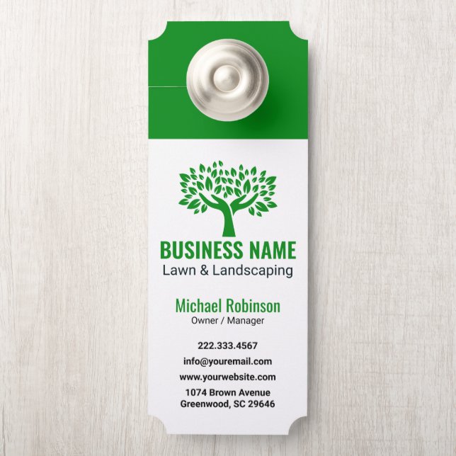 Professional Lawn Care Landscaping Tree Logo Door Hanger (On Knob)