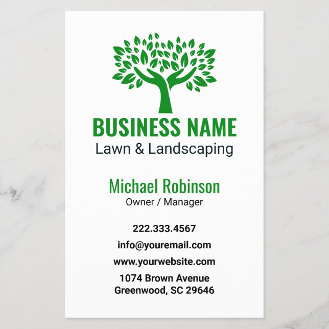 Professional Lawn Care Landscaping Tree Logo Flyer (Front)