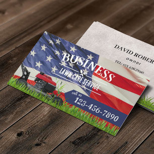 Professional Lawn Care & Landscaping US Flag Business Card