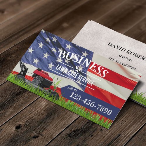Professional Lawn Care  Landscaping US Flag Business Card