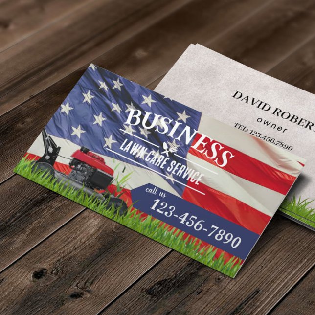 Professional Lawn Care & Landscaping US Flag Business Card (Creator Uploaded)