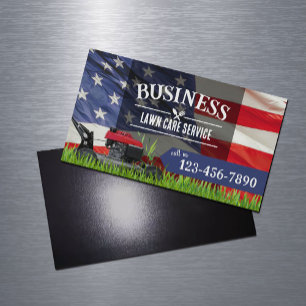 Professional Lawn Care & Landscaping US Flag Business Card Magnet