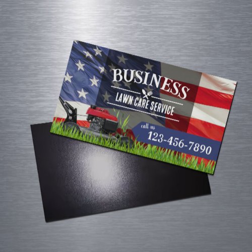 Professional Lawn Care  Landscaping US Flag Business Card Magnet