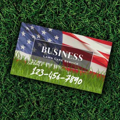 Professional Lawn  Landscaping Service US flag Business Card