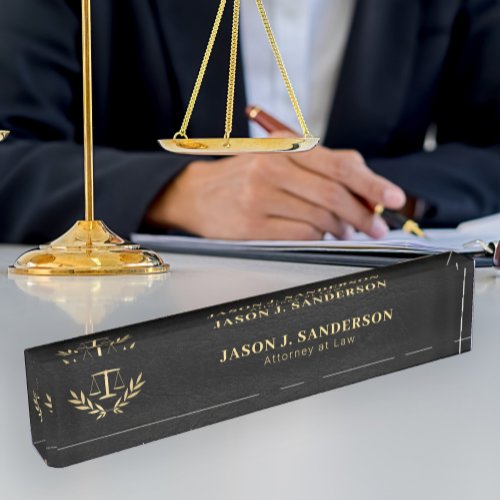 Professional lawyer attorney justice scale black desk name plate