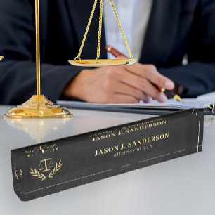 Professional lawyer attorney justice scale black desk name plate