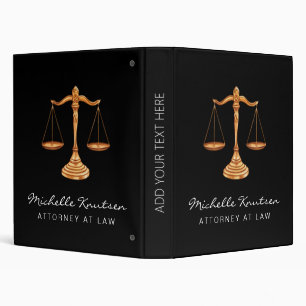 Professional Lawyer Attorney luxury Black Gold  3 Ring Binder