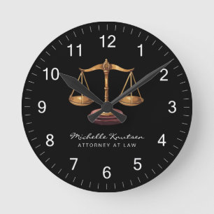 Professional Lawyer Attorney luxury Black Gold     Round Clock