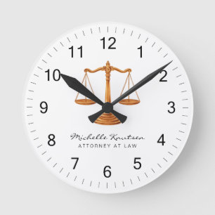 Professional Lawyer Attorney luxury Gold White Round Clock
