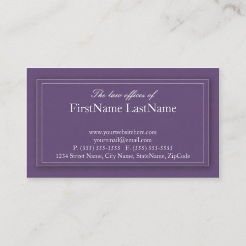 Professional Lawyer Business Cards in Purple