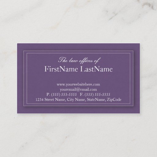 Customizable Professional Lawyer Business Cards in Purple
