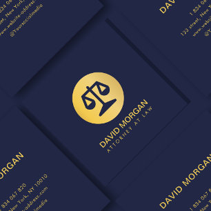 Professional Lawyer Justice Logo Navy And Gold Square Business Card