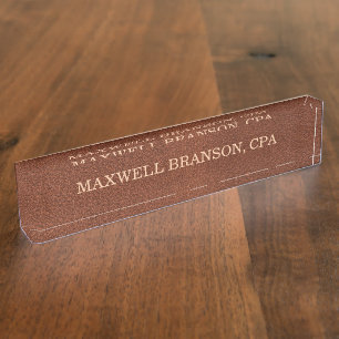 Professional  Leather Brown Name Title  Desk Name Plate
