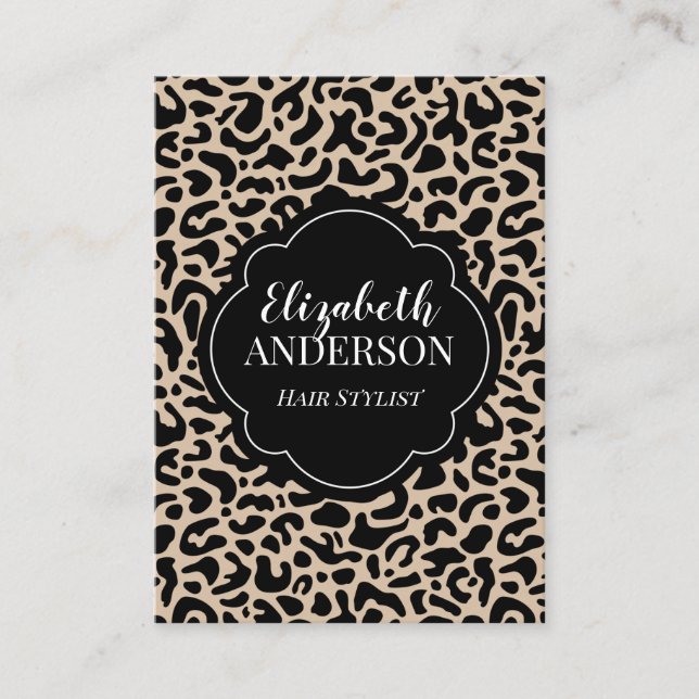 Professional Leopard Print Hair Stylist Business Card (Front)
