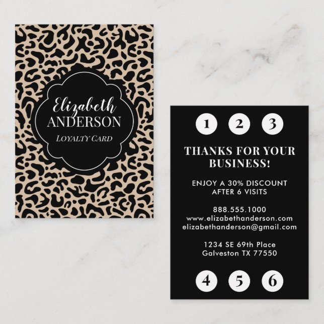 Professional Leopard Print Hair Stylist Loyalty Business Card (Front/Back)