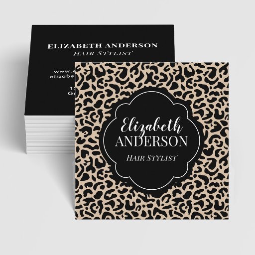 Customizable Professional Leopard Print Hair Stylist Square Business Card