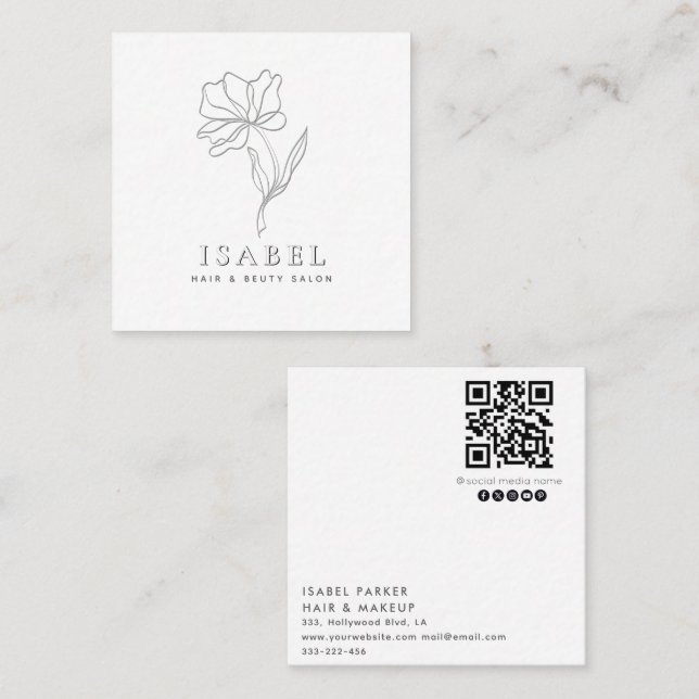  Professional letterpress abstract floral Qr code  Square Business Card (Front/Back)