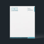 Professional Light & Dark Teal Letterhead<br><div class="desc">© 2014 Socialite Designs. Light teal blue (#40A4BB) and dark teal blue (#003344) color letterhead design elements create an elegant, yet modern, business letterhead design. We have included initials (monogram) for you to create your own personalized logo. All design elements can be moved, resized, rotated or deleted to suit your...</div>