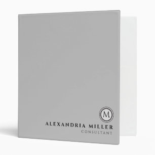 Professional Light Gray Monogram Name & Title 3 Ring Binder
