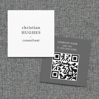 Professional Light Grey White Consultant QR code Square Business Card