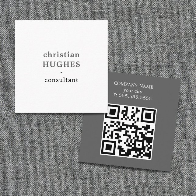 Professional Light Grey White Consultant QR code Square Business Card (Creator Uploaded)
