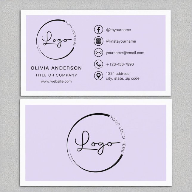Professional Lilac Purple Logo Social Media Business Card (Creator Uploaded)