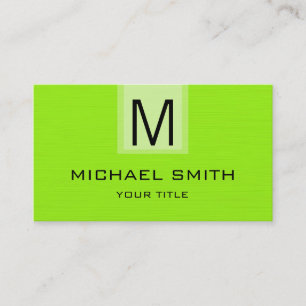 Professional Lime Solid Color Monogram Business Card