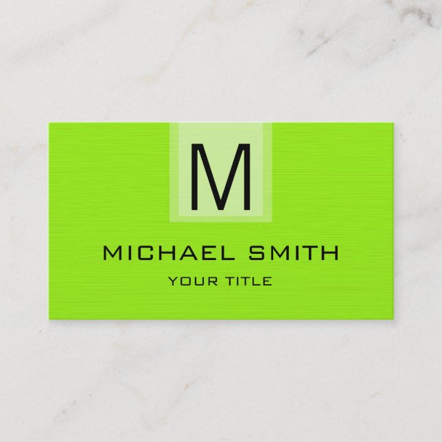 Professional Lime Solid Color Monogram Business Card (Front)